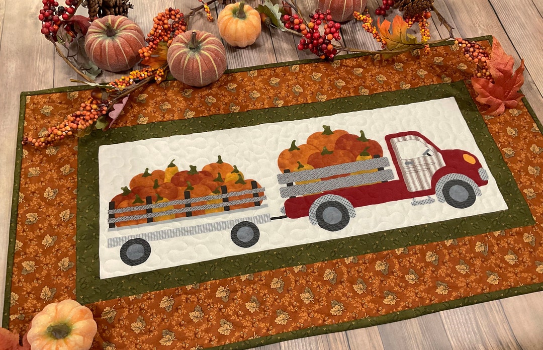 Fall Cotton and Flannel Quilted Truck & Wagon Pumpkin Harvest Table ...