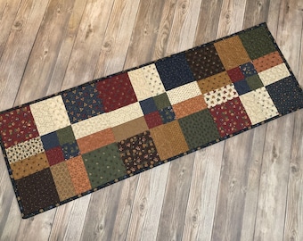 Quilted Broken Nine-Patch Kansas Troubles Table Runner, 38" x 13"