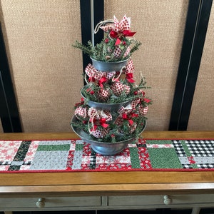 Quilted Long Narrow Christmas Holiday Table Reversible Table Runner, 42" x 9"