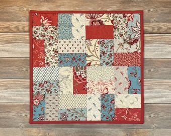 Quilted Small Patchwork "Antoinette" Reversible Table Topper, 16" square