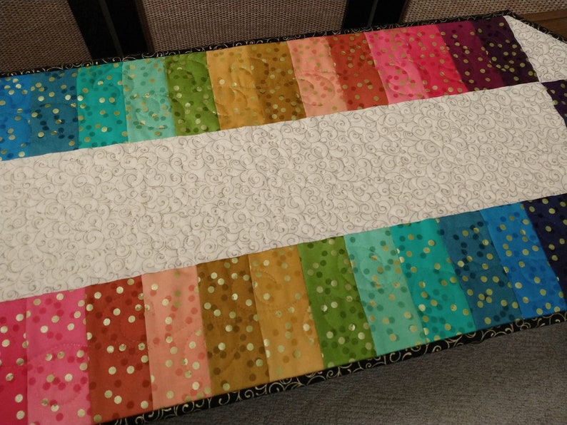 Festive Quilted Rainbow Table Topper 39 x 15.5