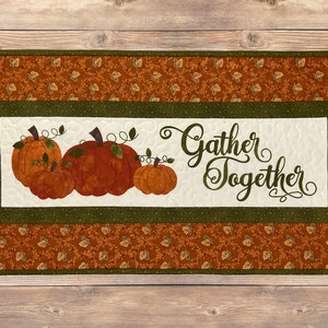 Fall Cotton and Flannel Quilted &quot;Gather Together&quot; Table Runner
