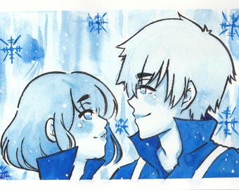 Bakugo Katsuki et Ochaco Uraraka My Hero Academia Couple aquarelle
