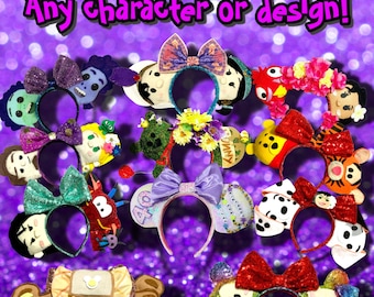 CUSTOM MADE Characters Ears | Personalized Mickey Ears | Choose Any Character | Handmade Minnie Ears | Disney Headband | Disney Trip Outfit