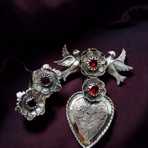 SET Ukrainian Silver Pendant Dukach + Flower Earrings, Ukrainian Traditional Jewelry, Souvenir from Ukraine Jewelry Ethnic Necklace Folk Art