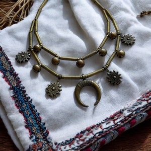Handmade Metal Lunnitsa Necklace Multirow Ukrainian Traditional Jewelry Unique Authentic Gift Ukrainian Costume Design Folk Art  Accessory
