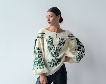 Beige Ukrainian vyshyvanka blouse Ukrainian embroidered blouse vyshyvanka bohemian ethnic shirt peasant Gift for Her Gift for Wife Christmas