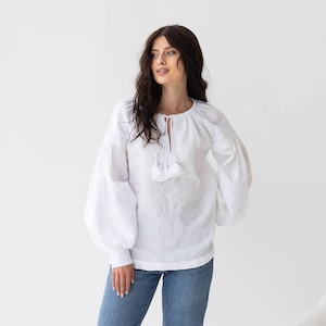 White Ukrainian Vyshyvanka Blouse. Classic Ukrainian Embroidery. Embroidered Blouse Vyshyvanka Bohemian Ethnic Shirt Peasant Gift for Her