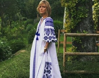 2026 New! Linen Embroidered Dress with Embroidery Ukrainian Vyshyvanka Dress Mexican Dress KaftanAbaya, Caftan Boho style Vita Kin Christmas