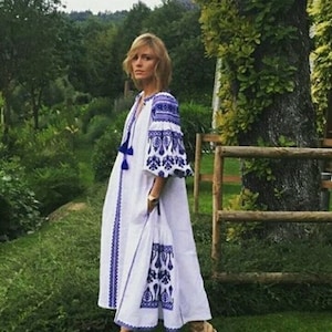 2025 New! Linen Embroidered Dress with Embroidery Ukrainian Vyshyvanka Dress Mexican Dress KaftanAbaya, Caftan Boho style Vita Kin Christmas