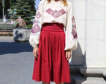 Red Ukrainian Linen Skirt, Ukrainian Folk Costume, Linen Skirt, Folk Art, Ukrainian Skirt, Boho Embroidered Design, Gift for Her for Woman
