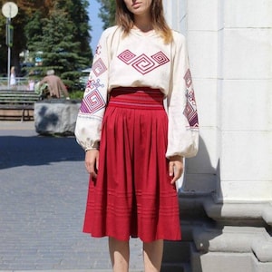 Red Ukrainian Linen Skirt, Ukrainian Folk Costume, Linen Skirt, Folk Art, Ukrainian Skirt, Boho Embroidered Design, Gift for Her for Woman