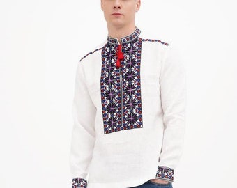 White Linen Shirt Ukrainian shirt for men Embroidered shirt White Embroidery Shirt Traditional Vyshyvanka Gift for Him Gift for Christmas