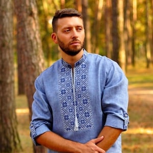 2025 Ukrainian shirt for men. Linen shirt, Men&#39;s embroidered shirt. Ukrainian vyshyvanka. Traditional Ukrainian shirts Gift  for Christmas