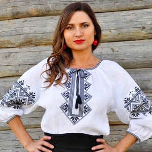 White Linen Ukrainian Vyshyvanka Blouse Embroidered Women Blouse Gift for Her Gift for Girl Vyshyvanka shirt Gift for MomUkraine seller