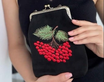 2026 New Clutch Ukrainian Embroidered Viburnum Bag Small Purse Ethnic Fashion Accessory Crossbody Authentic Ukrainian Design Unique Folk Art