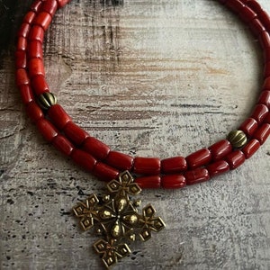 2025 Red Ukrainian Traditional necklace Jewelry Ethnic ceramics Multirow Necklace of antique glass beads with contempt Gift for Her