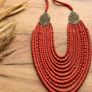 2024 Red Ukrainian Traditional necklace ceramics Jewellery  Ethnic Multilayer Ethnic Ukrainian Traditional Jewellery Handmade Ceramic Beaded