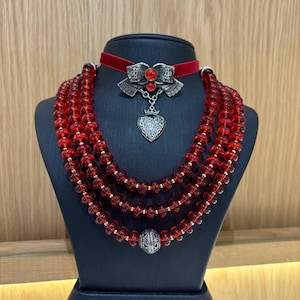 2025 SET Red Ukrainian Traditional necklace Jewelry Ethnic ceramics Multirow Necklace of glass beads with contempt Gift for Her