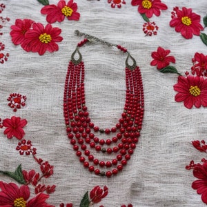 Red Ukrainian Traditional necklace Christmas Jewelry natural pressed coral Ethnic Necklace of natural pressed coral Gift for Her Gift Wife
