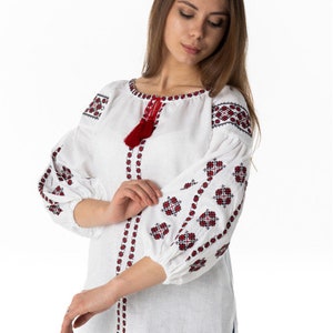 New! White Ukrainian Vyshyvanka Blouse Ukrainian Red Embroidered Blouse Vyshyvanka Bohemian Ethnic Shirt Peasant Gift for Her Gift for Wife