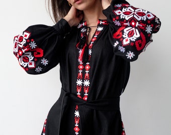 Linen Dress, Exquisite Vyshyvanka Embroidery, Boho Ukrainian Dress, Perfect Bridesmaid Gift and Gift for Her, Ethnic Ukrainian dress