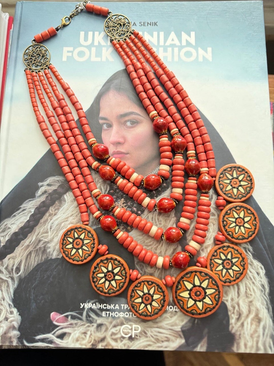 Red Ukrainian Traditional Multi-Row Ceramic Bead Necklace main image 0