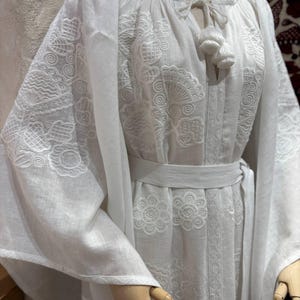 White Linen Embroidered Wedding Dress, Ukrainian Vyshyvanka Kaftan Abaya, Boho Mexican Style, Bridesmaid Gift, Ethnic Ukrainian Clothes