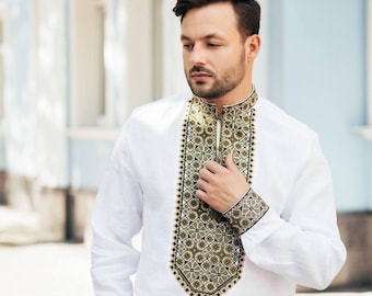 White Embroidered Shirt Wedding Ukrainian Vyshyvanka Men's shirt Ukrainian Traditional Shirt Ethnic Vyshyvanka Gift for Him Gift for Men