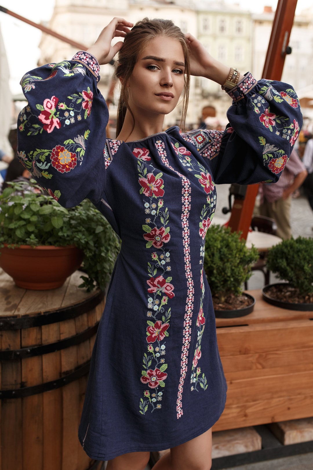 Blue Linen Ukrainian Vyshyvanka Dress Gift for Hergift for - Etsy