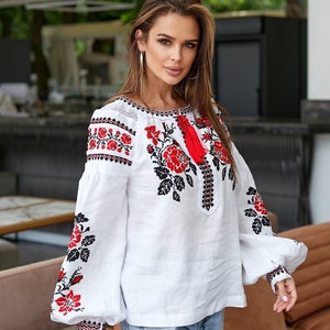 Weiß Ukrainische Vyshyvanka Bluse.Ukrainische bestickte Bluse Vyshyvanka Boho ethnischen Hemd Bauer,Geschenk für Sie, Geschenk für Frau