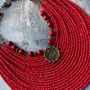 2025 Red Ukrainian Traditional necklace Jewelry Ethnic ceramics Multirow Necklace of antique glass beads with contempt Gift for Her