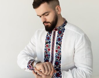 White Embroidered Shirt Ukrainian Vyshyvanka Men's shirt Ukrainian Traditional vyshyvanka shirt Ethnic Vyshyvanka Gift for Him Gift for Men