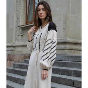 2025 New! Linen Embroidered Dress with Embroidery Ukrainian Vyshyvanka Dress Mexican Dress Kaftan Abaya, Caftan Boho styleMOTHERS DAY