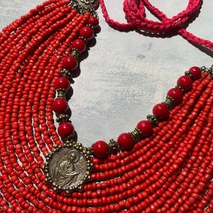 2025 Red Ukrainian Traditional necklace Jewelry Ethnic ceramics Multirow Necklace of antique glass beads with contempt Gift for Her