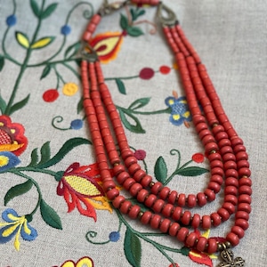 2025 Red Ukrainian Traditional necklace Jewelry  Ethnic ceramics  Necklace of antique fireplace beads with contempt Gift for Her Christmas