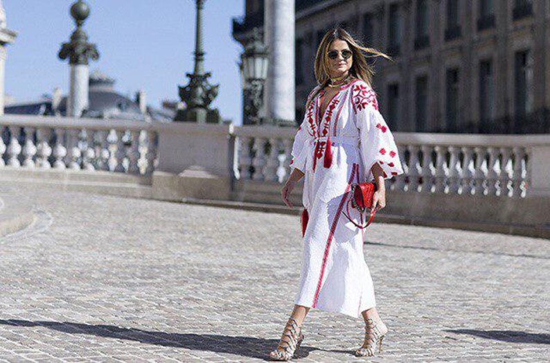 2022new White Linen Embroidered Dress With Embroidery Etsy