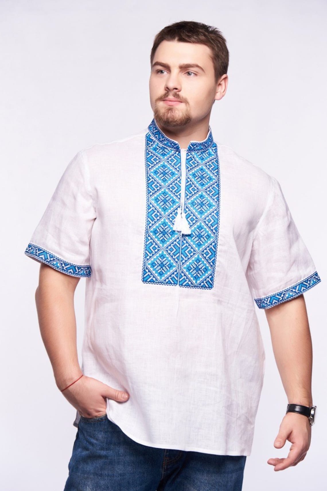 Linen Ukrainian shirt for men Embroidered shirt Men's Etsy
