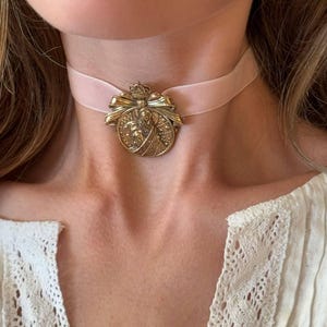 Ukrainian Dukach Choker Virgin Mary Medal Pendant with Interchangeable Velvet Ribbons