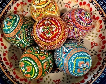 Set 6 Easter wooden eggs, Ukrainian traditional pysanky, Hand painted ornament eggs, Ukraine souvenir and gift Hand made painting