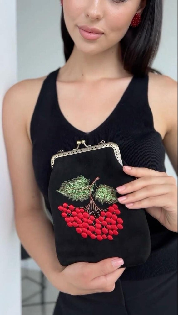 2026 New Clutch Ukrainian Embroidered Viburnum Bag Small Purse Ethnic Fashion Accessory Crossbody Authentic Ukrainian Design Unique Folk Art