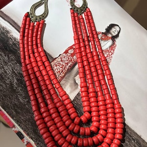 Ceramic Ukrainian mood Necklace Beaded Traditional Red Jewelry, Unique ceramic bead jewelry Girlfriend Perfect Ukrainian Necklace Handmade
