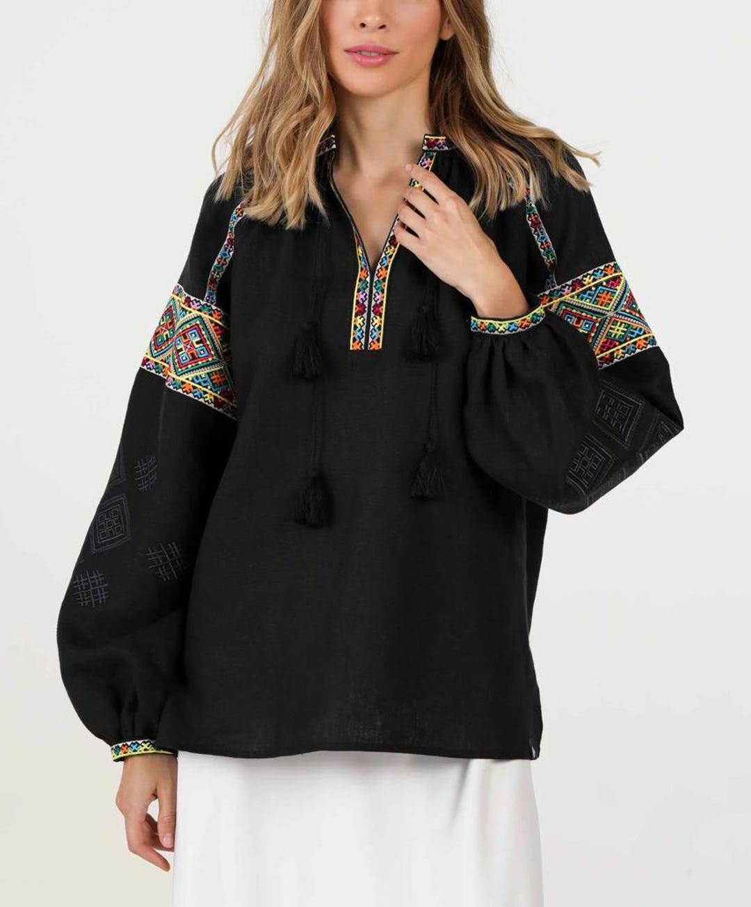 White Ukrainian Vyshyvanka Blouse - Embroidered Bohemian Ethnic Shirt main image 1