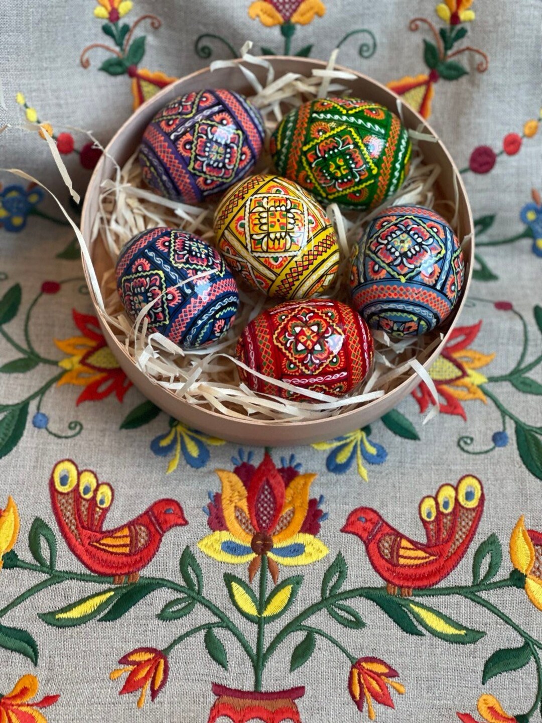 Set 6 Easter Wooden Eggs With Wooden Box, Ukrainian Traditional Pysanky ...