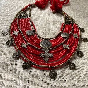 SET Metal necklace + beaded necklace Ethnic Ukrainian necklace Traditional Jewelry Cross Necklace Brass Pendants Cross Gift for Mom