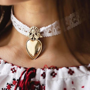 Folk Ukrainian Heart Pendant Nickel Silver Dukach Jewellery Ethnic Necklace Folk Costume Folklore Art Souvenir from Ukraine Gift for Women