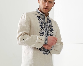 Camisa de lino, camisa ucraniana para hombre, camisa bordada, camisa bordada para hombre, Vyshyvanka tradicional, regalo para él.