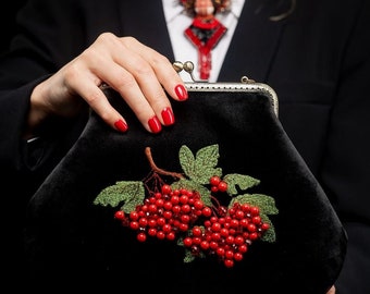 Clutch Ukrainian Embroidered Viburnum Bag Small Purse Ethnic Fashion Accessory Crossbody Authentic Ukrainian Design Unique Folk Art