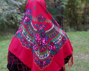 Ukrainian shawl, Traditional Ukrainian, Wool shawl, gifts for women, Mom,Daughter shawl bohemian scarf flower, Ukrainian clothings