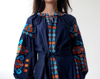 Linen Dress, Exquisite Vyshyvanka Embroidery, Boho Ukrainian Dress, Perfect Bridesmaid Gift and Gift for Her, Ethnic Ukrainian dress